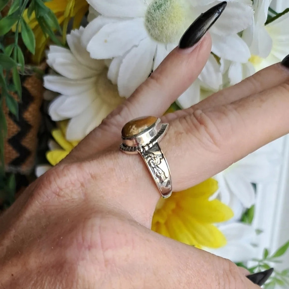 Sonoran Gold Turquoise Solitaire Ring In 925 Sterling Silver - Picture 2 of 7